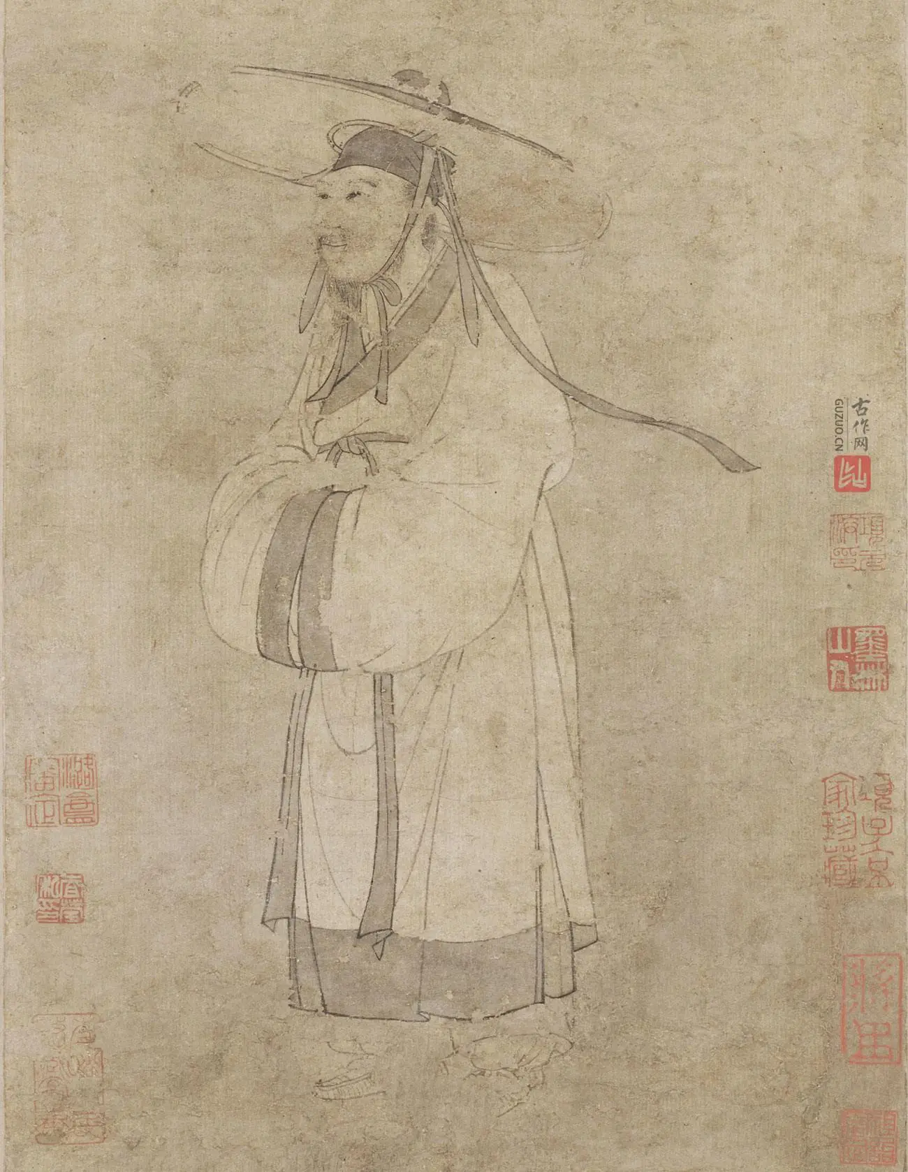 赵孟頫白描人物画《杜甫像》高清大图