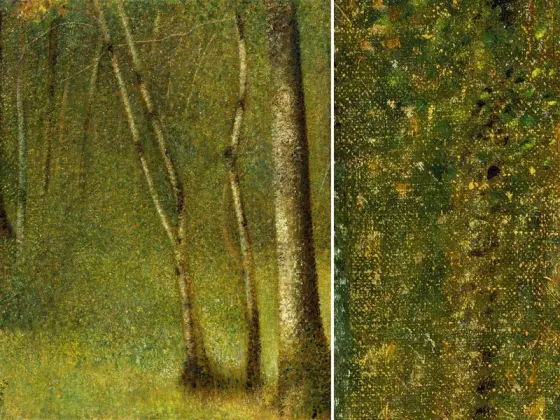 乔治·修拉油画风景《庞陶伯特森林》