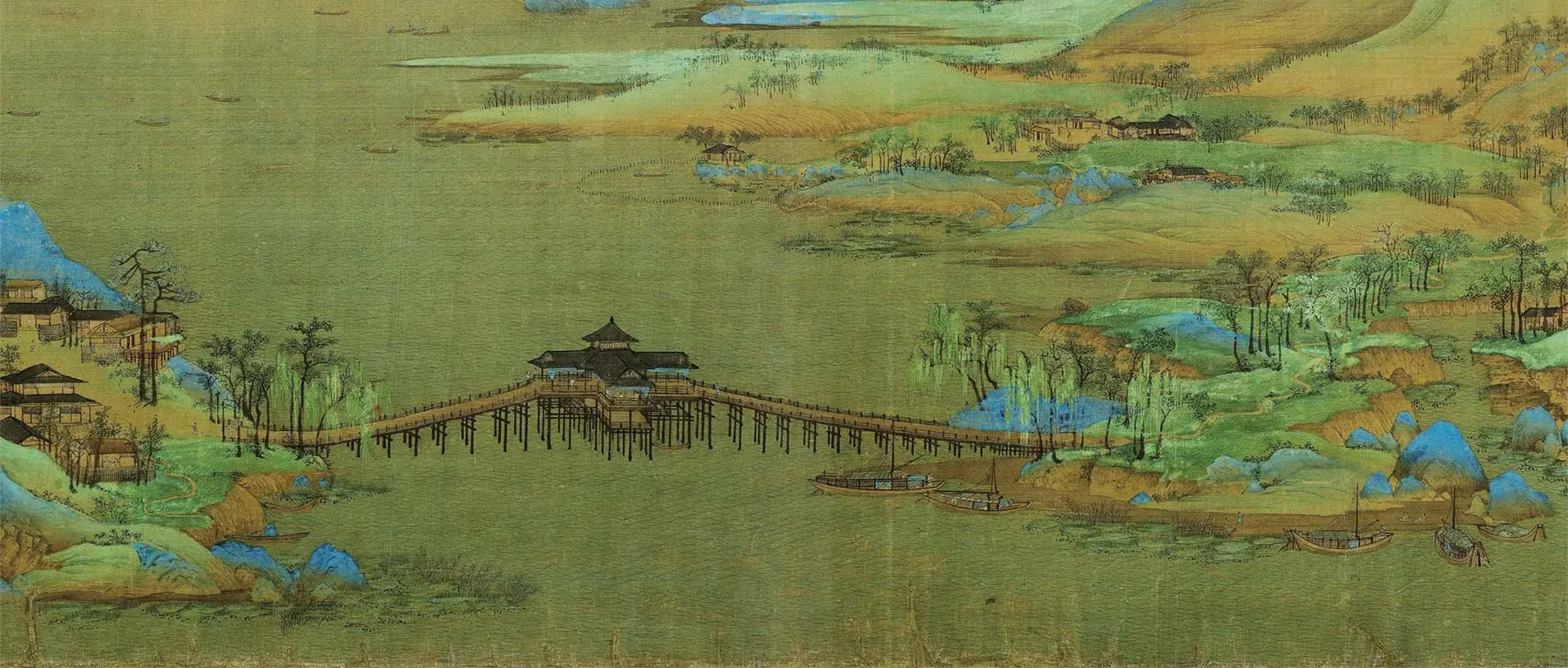 青绿山水画《千里江山图》中的夸江大桥