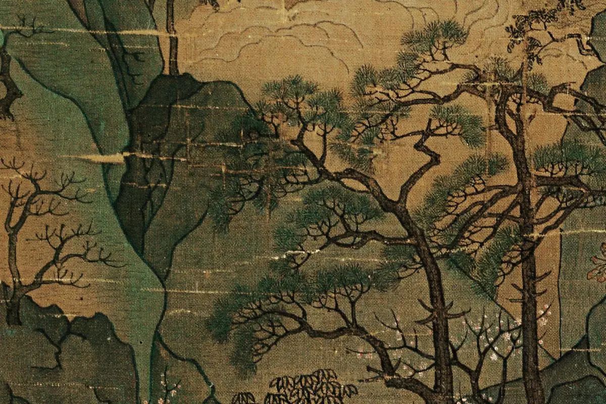 青绿山水人物画《明皇幸蜀图》高清大图局部细节 (6)