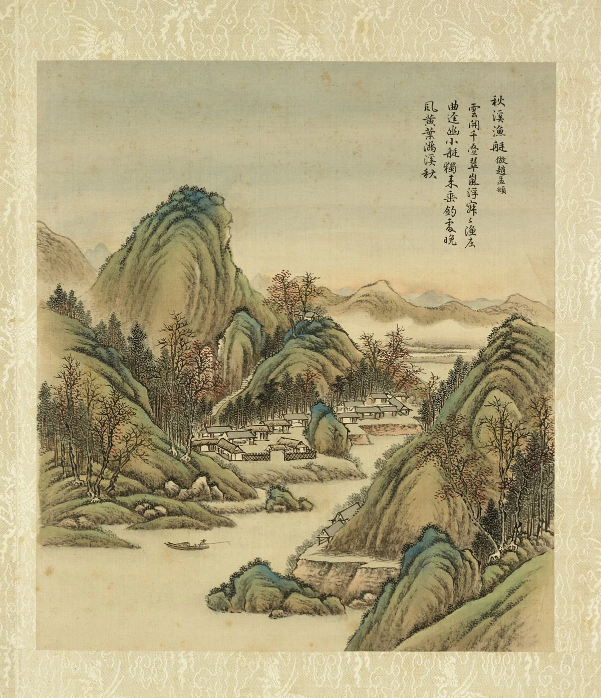 清·周鲲《仿赵孟頫秋溪渔艇》山水画