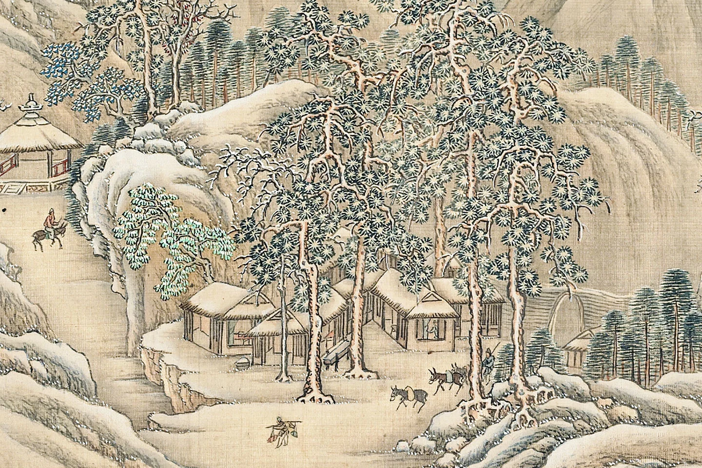 张雨森雪景山水画《雪霁山行卷》局部 (1)