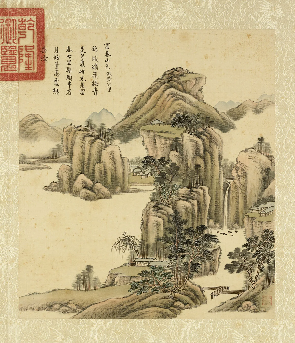 清·周鲲仿古山水册，第1开：仿黄公望富春山色