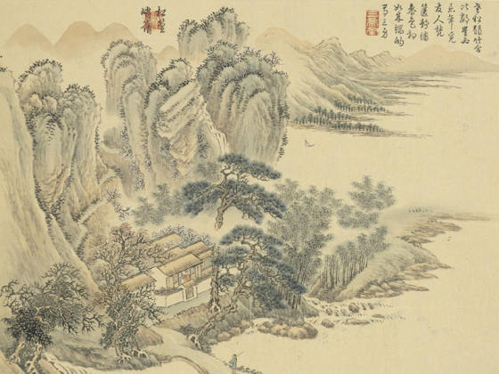 周鲲仿王翚山水“松篁峭蒨”春景山水画页