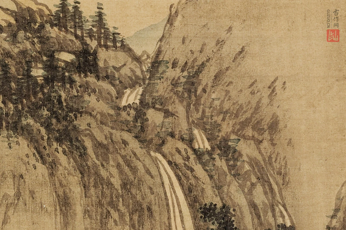 张雨森山水画《林屋飞瀑》局部 (4)