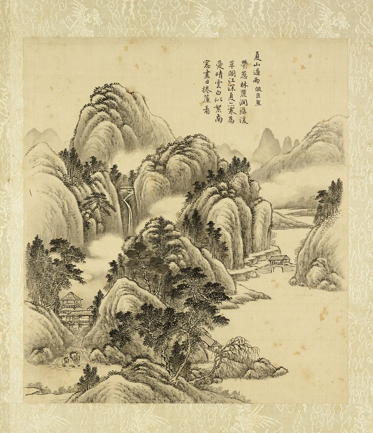 清·周鲲《仿巨然夏山过雨》夏景山水画