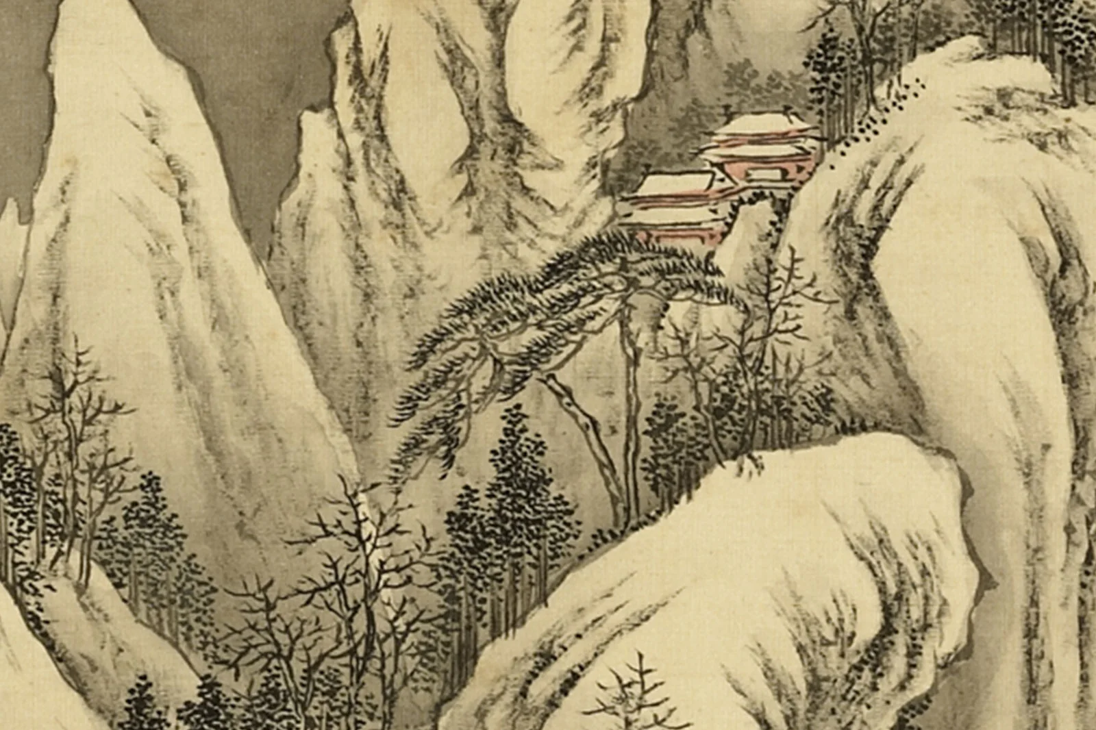 清·周鲲《仿李成峨嵋积雪》山水画雪景局部 (4)