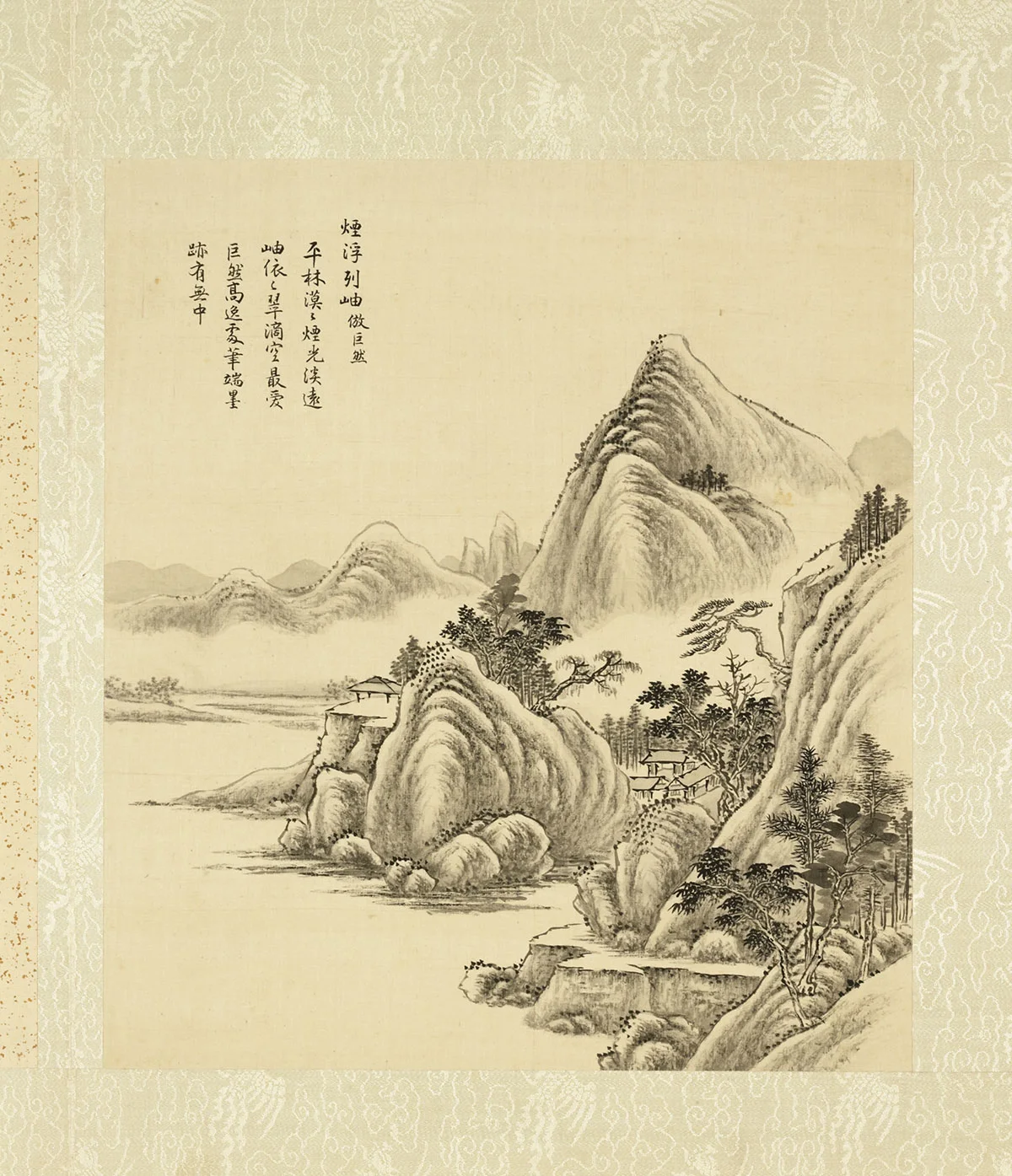 清·周鲲《仿巨然烟浮列岫》山水画