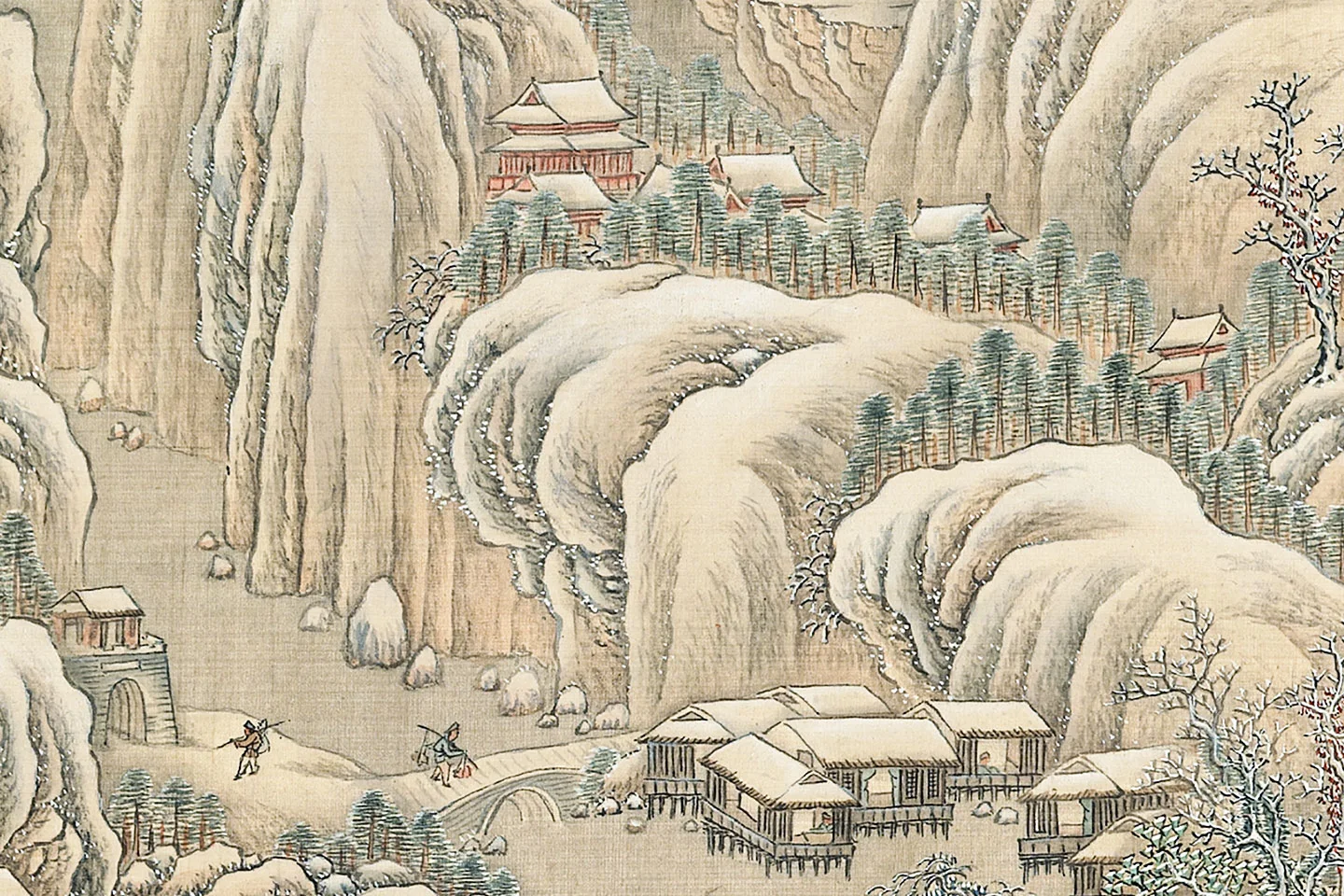 张雨森雪景山水画《雪霁山行卷》局部 (4)