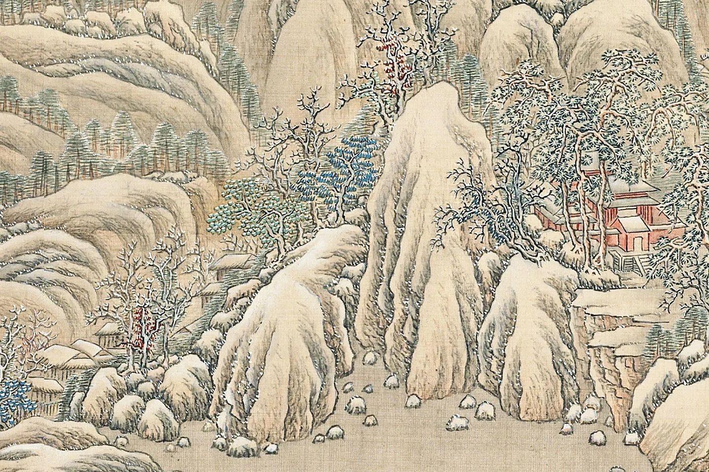 张雨森雪景山水画《雪霁山行卷》局部 (5)