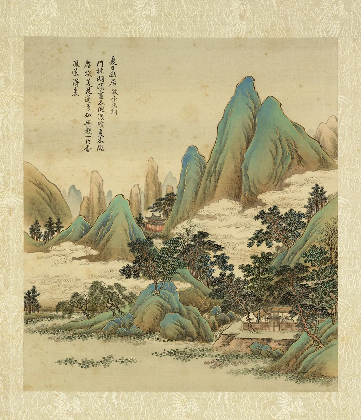 清·周鲲仿古山水册，第4开：仿李思训夏日幽居