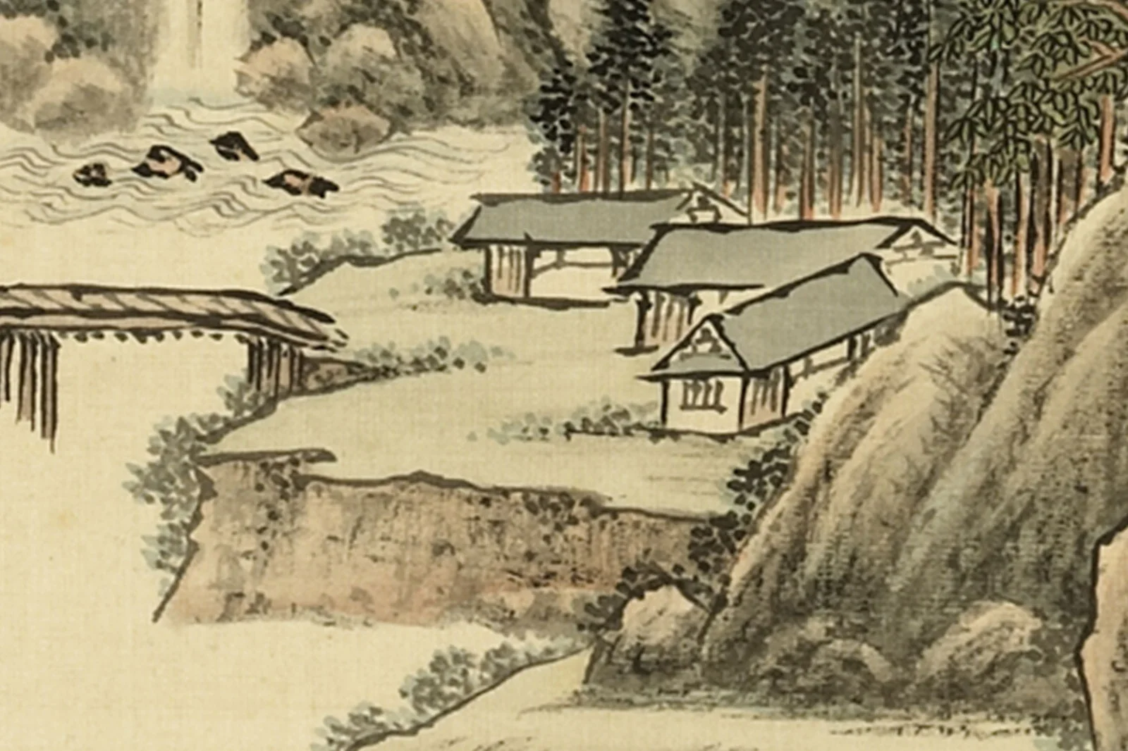 清 ·周鲲《仿李成泰岳乔松》山水画局部 (1)