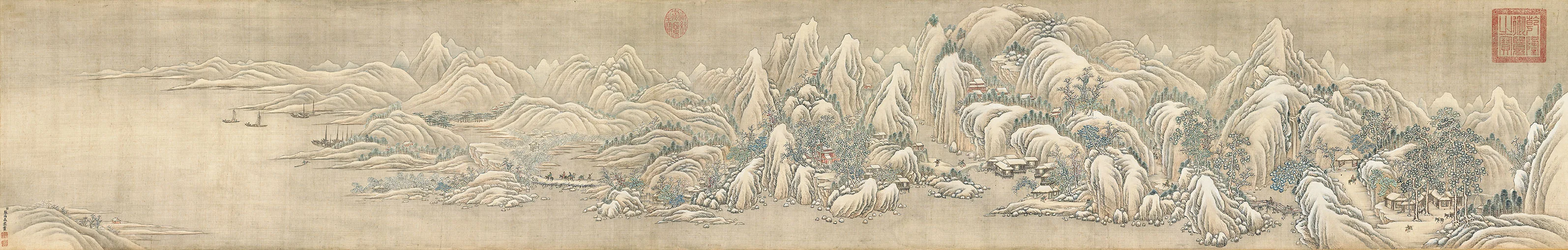 张雨森雪景山水画《雪霁山行卷》