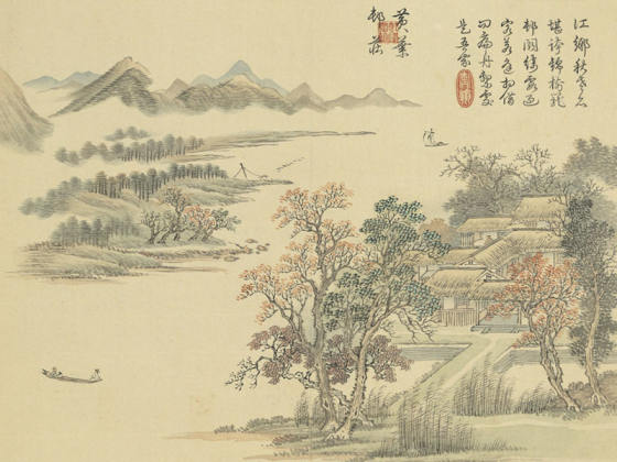 周鲲仿王翚山水“黄叶村庄”秋景山水画页