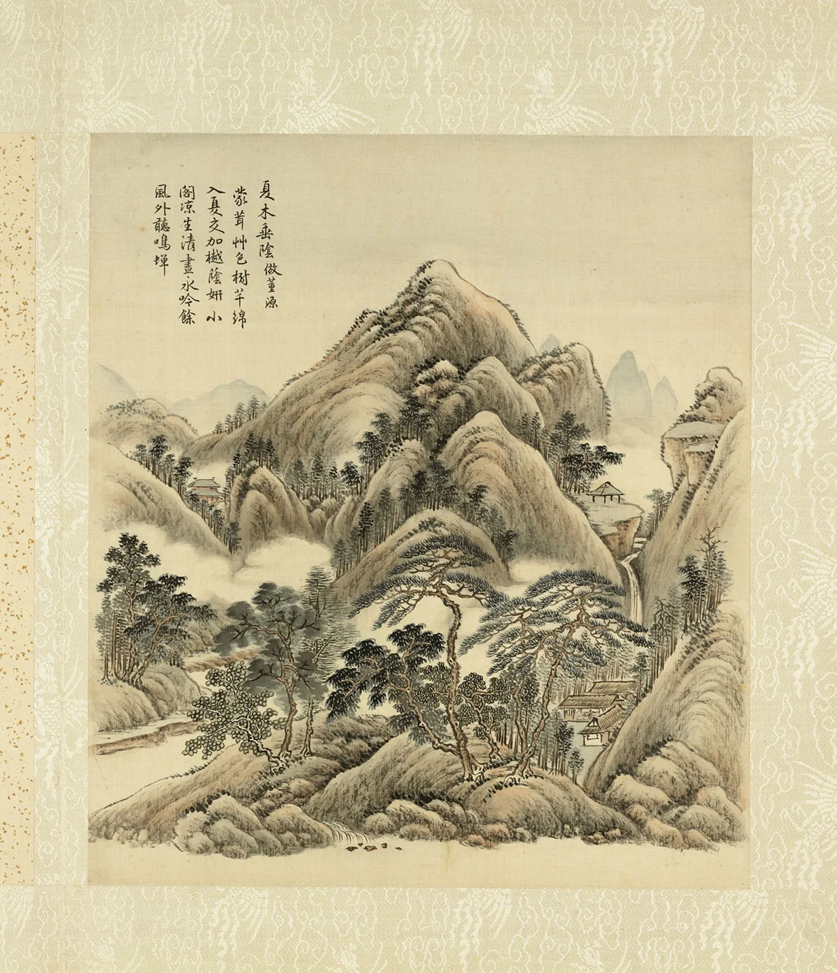 清·周鲲《仿董源夏木垂阴》山水画