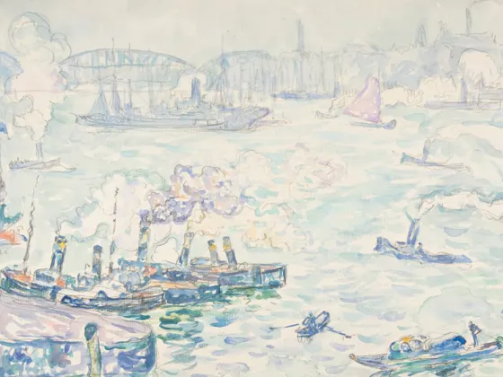 西涅克水彩风景速写《鹿特丹海港的船只》