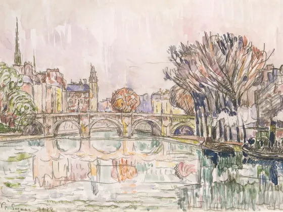 保罗·西涅克水彩风景《巴黎新桥》