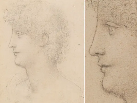 达·芬奇素描人物作品《一个卷发的年轻人头像》