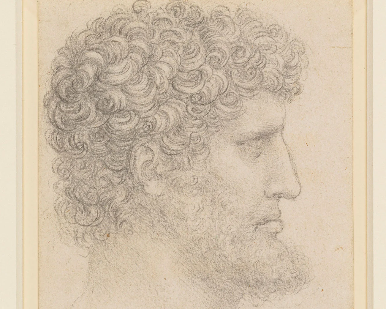 达·芬奇素描《侧面有胡子的卷发男子头像》