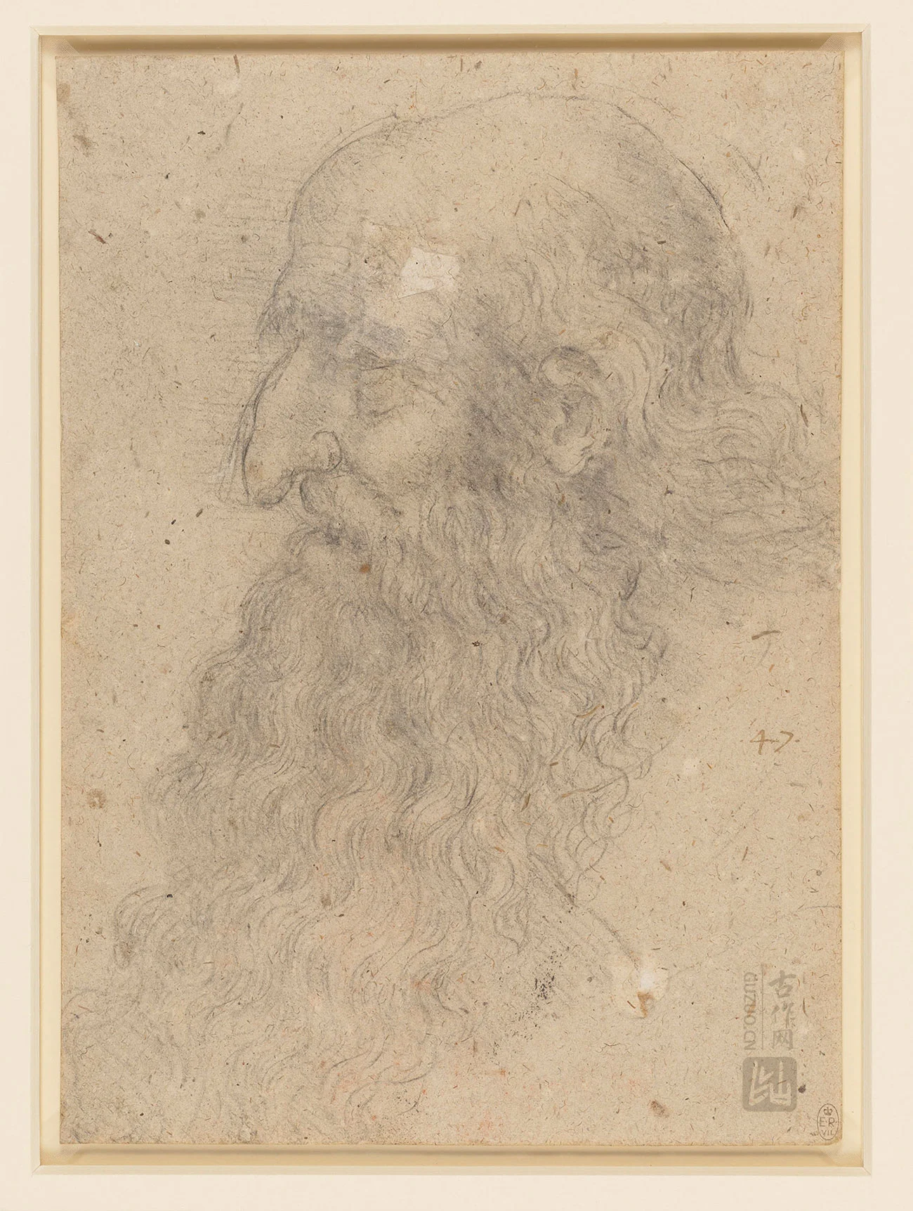 达·芬奇素描画作《留着胡子的男老年的头的侧面头像》