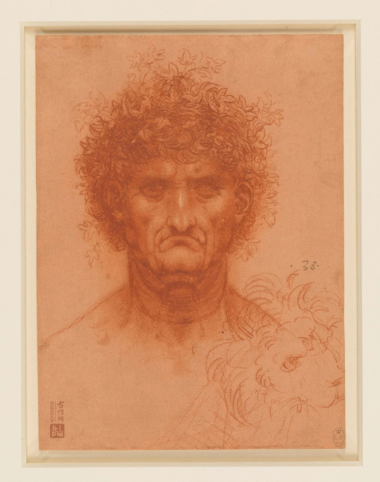 达·芬奇素描人物头像《正面卷发男子肖像》