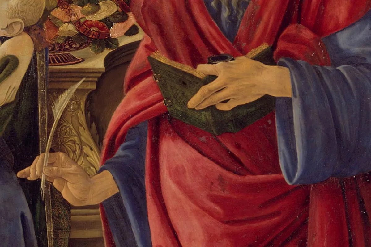 波提切利祭坛画《圣母子与圣徒》局部 (5)