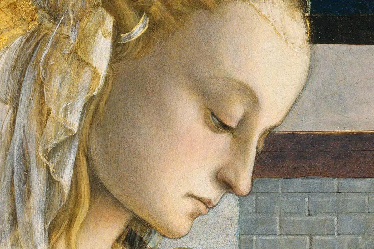 波提切利宗教画《圣母子和天使》局部 (2)