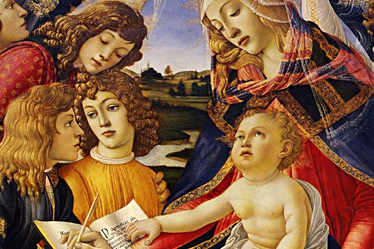 波提切利《圣母子系列》圆形绘画作品集局部细节 (10)