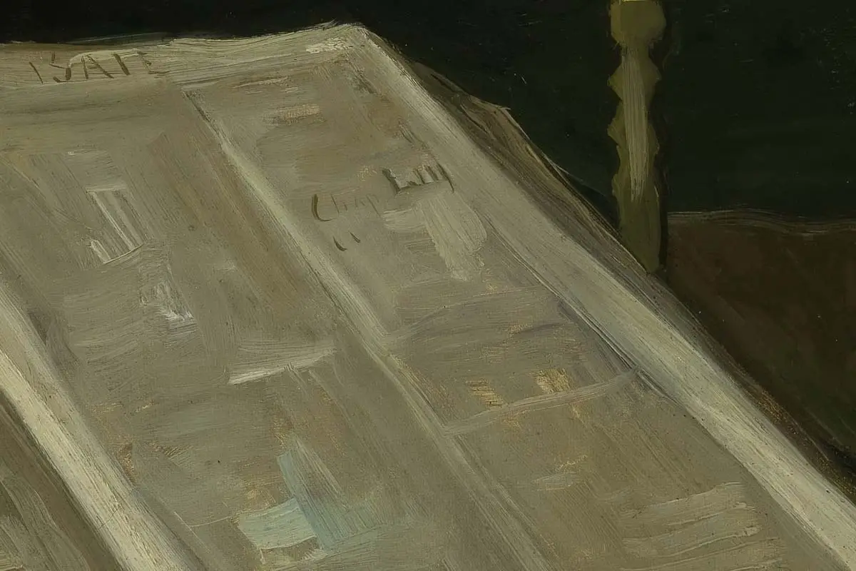 梵高静物油画《带圣经的静物》高清大图局部细节 (4)