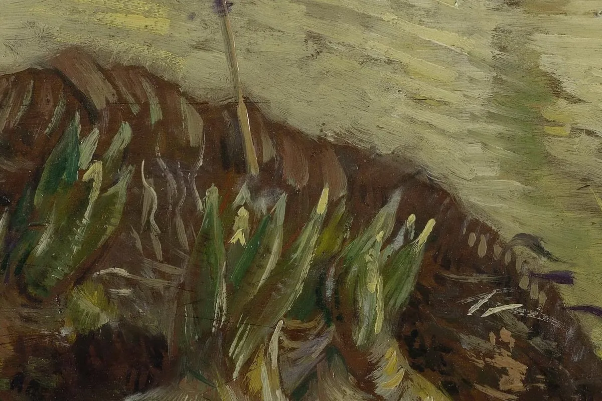 梵高油画《一篮子风信子球茎》局部细节 (4)