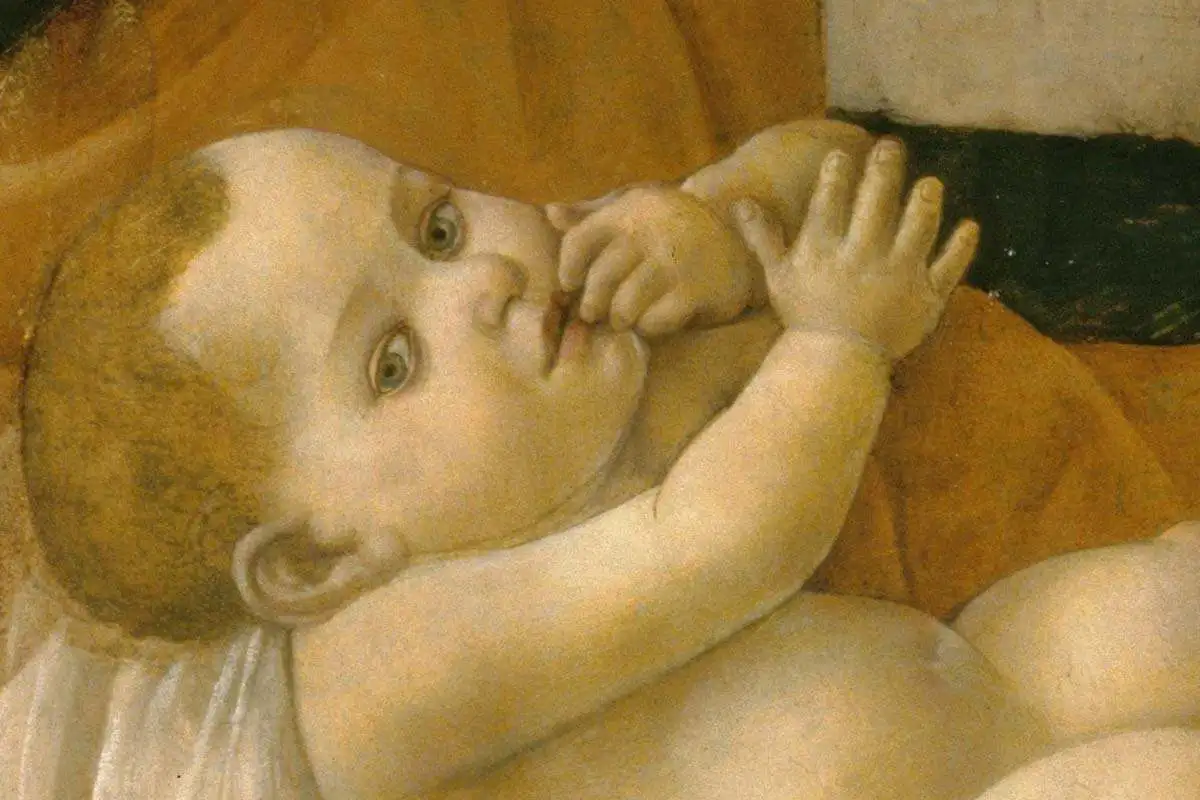 波提切利《圣母子系列》圆形绘画作品集局部细节 (7)