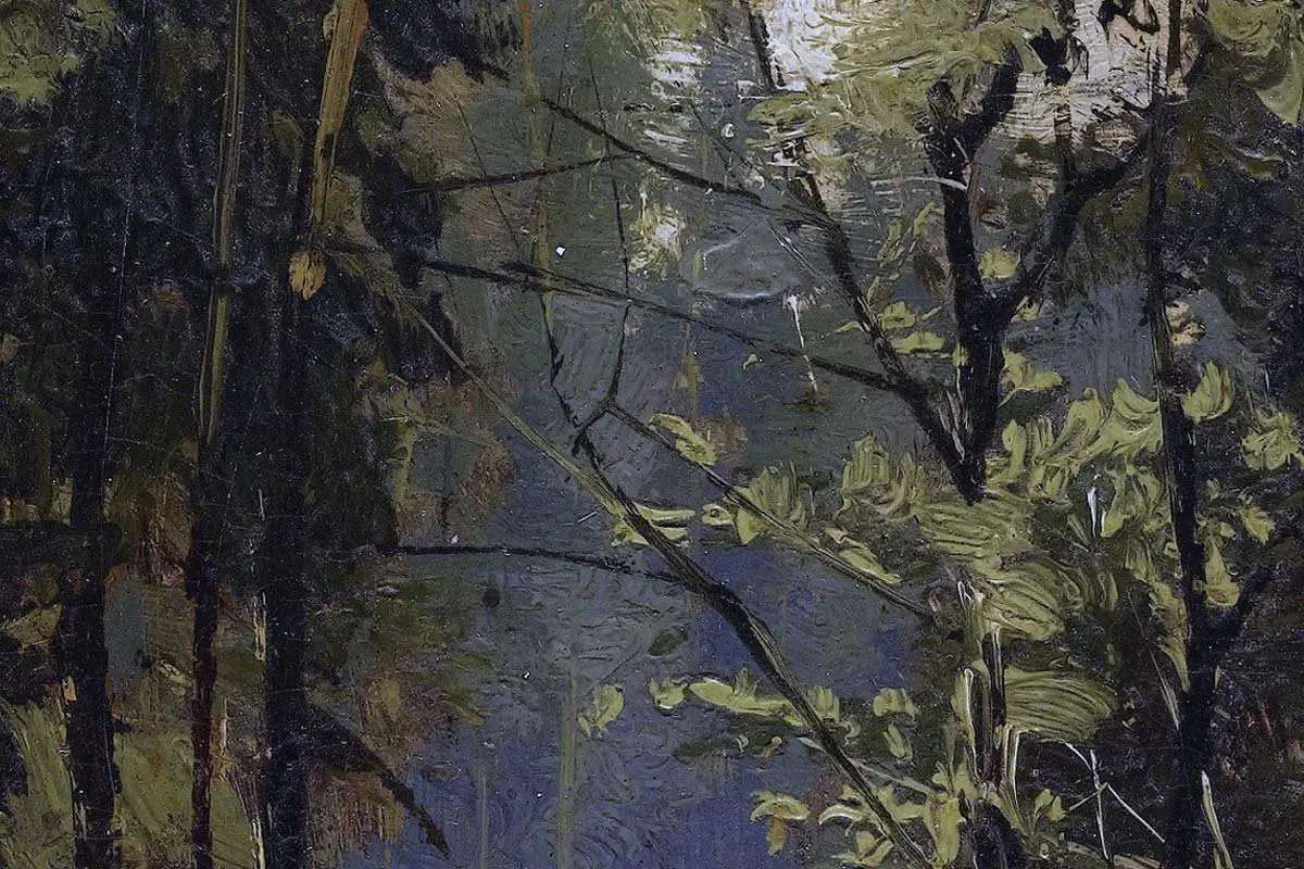 希施金油画风景森林中的小溪局部细节 (5)