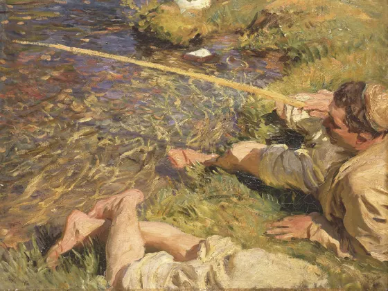 萨金特印象派风格油画作品《钓鱼的男人》