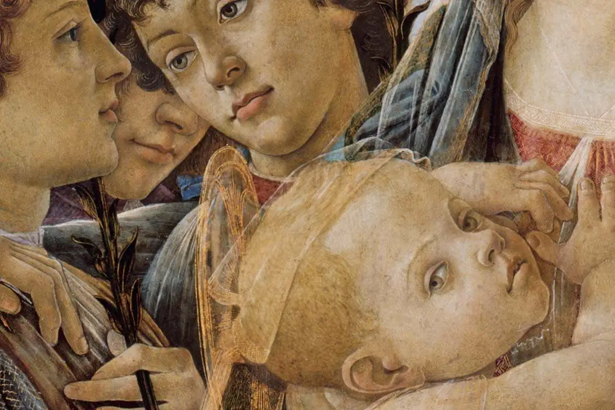 波提切利《圣母子系列》圆形绘画作品集局部细节 (8)