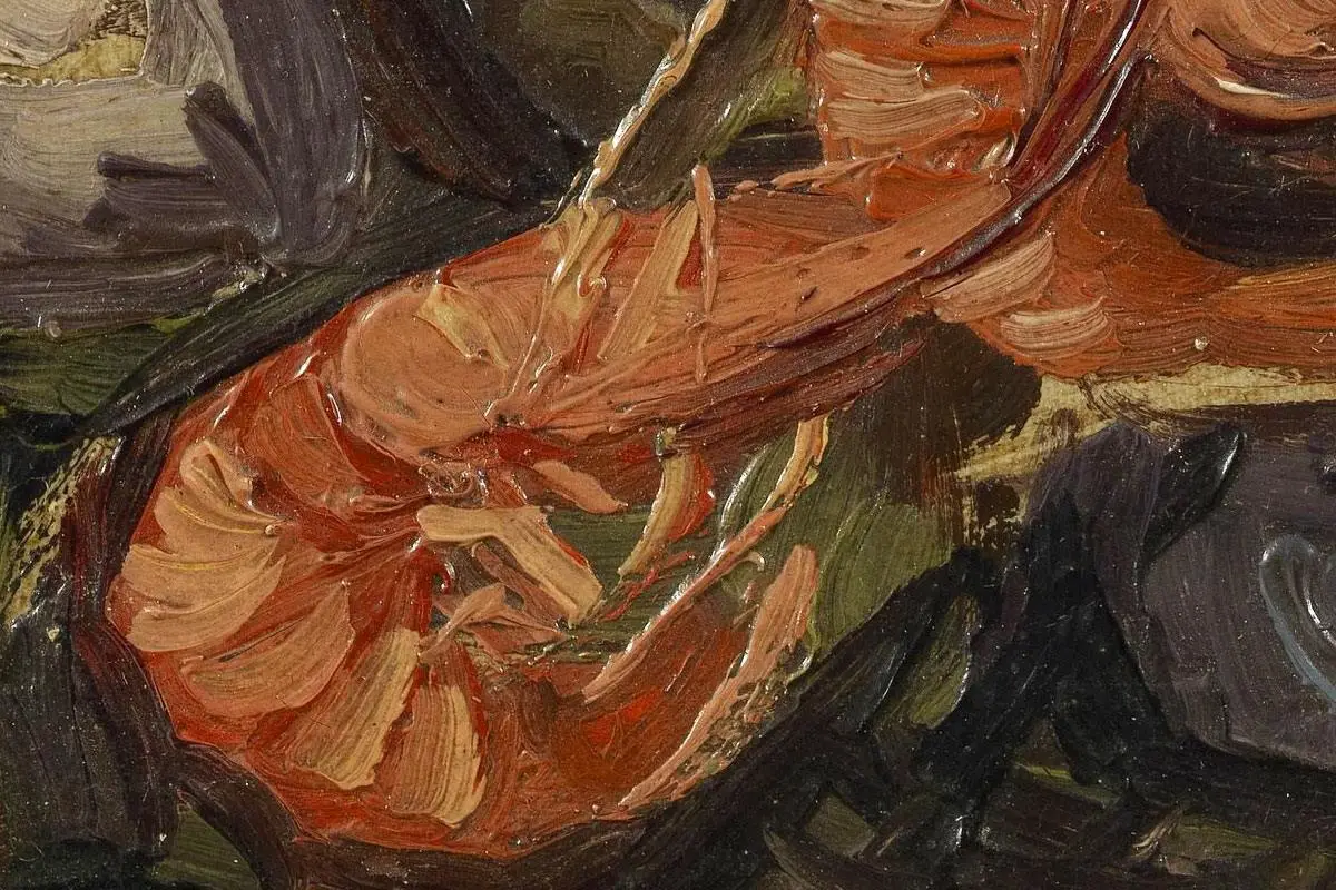 梵高油画静物《贻贝和虾的静物》高清大图局部细节 (5)