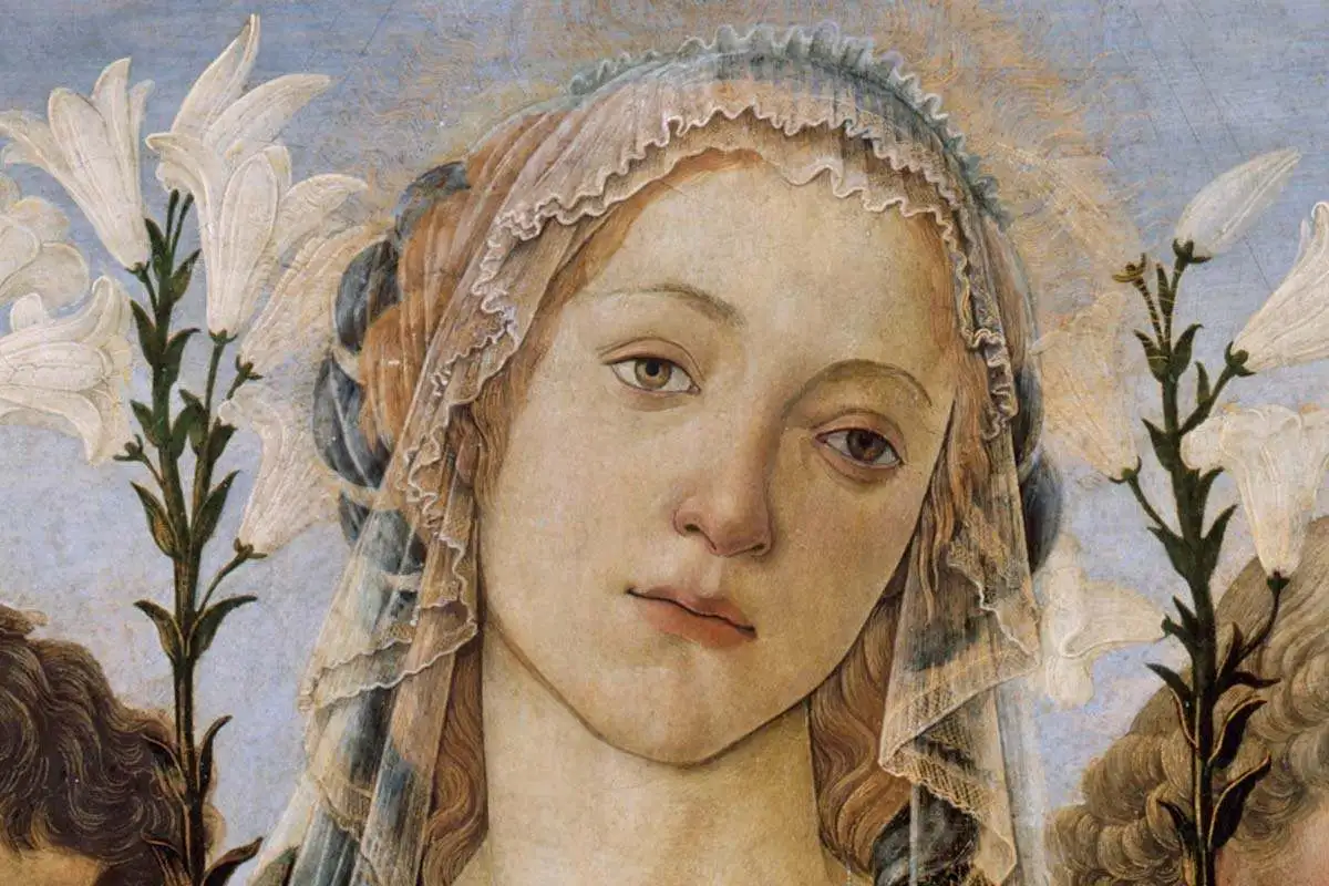 波提切利《圣母子系列》圆形绘画作品集局部细节 (9)