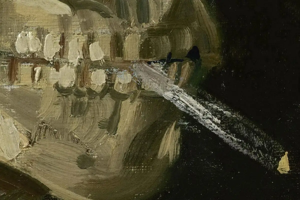 梵高早期油画《叼着香烟的骷髅》高清大图局部细节 (1)