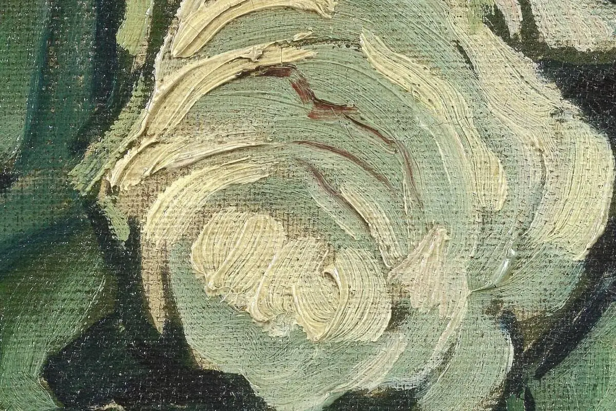 梵高花卉画作品《玫瑰和甲虫》高清大图局部细节 (5)