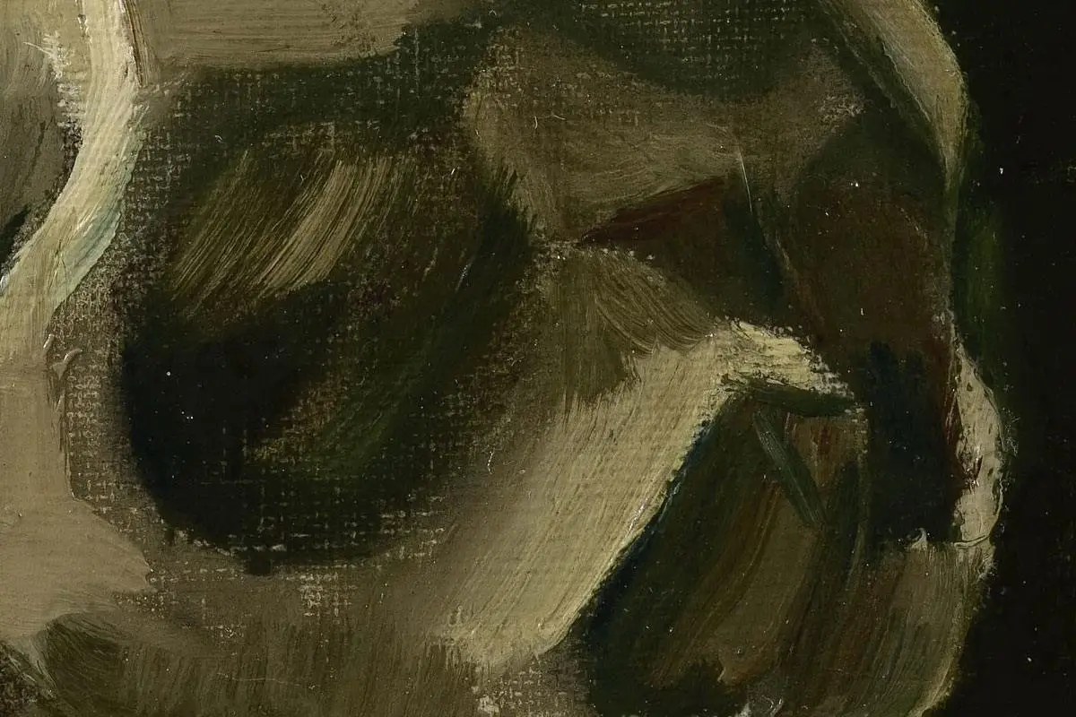 梵高早期油画《叼着香烟的骷髅》高清大图局部细节 (2)