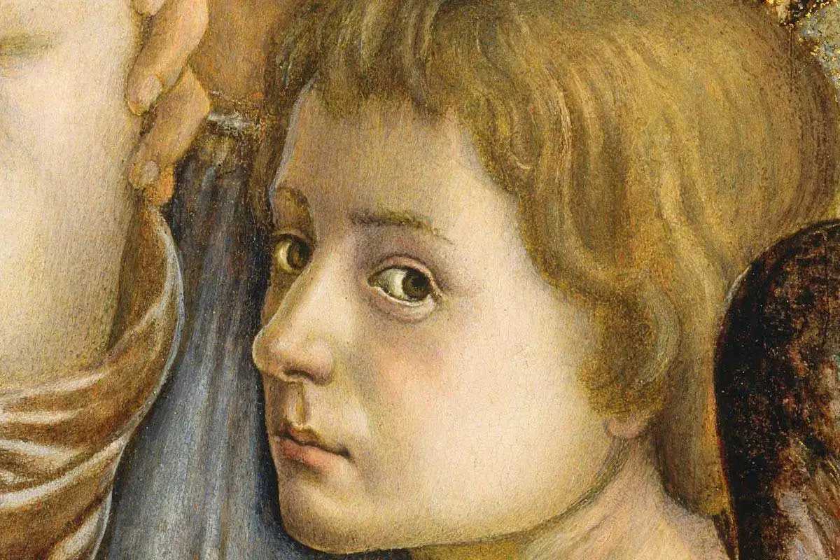 波提切利宗教画《圣母子和天使》局部 (5)