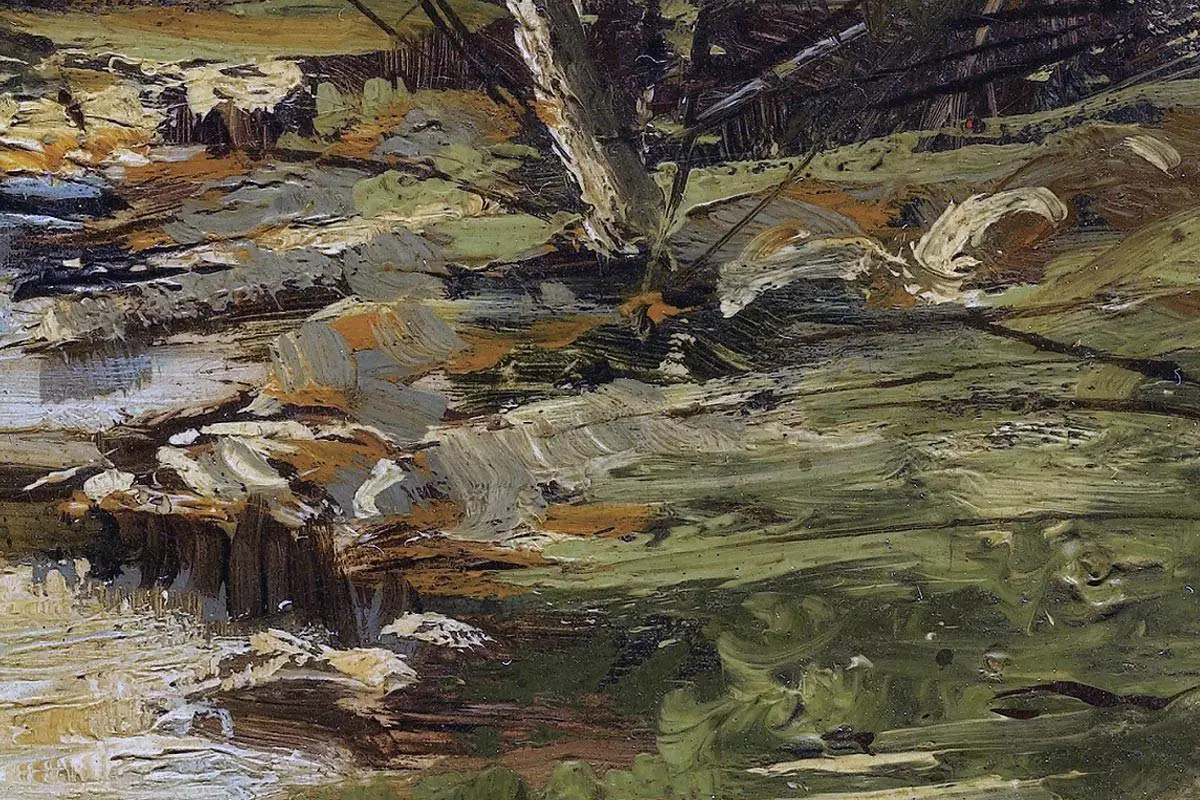 希施金油画风景森林中的小溪局部细节 (3)