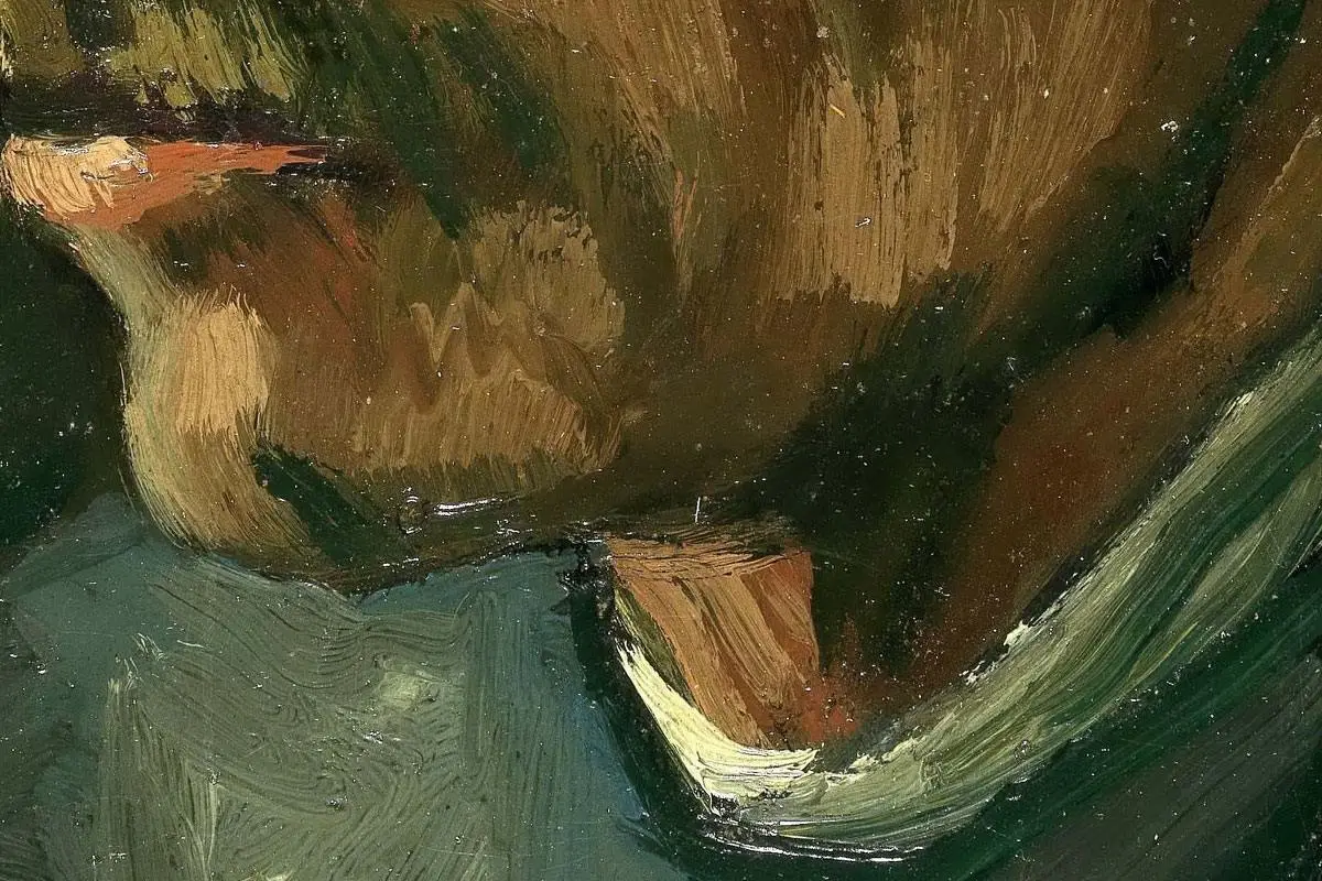 梵高油画头像作品《戴帽子的中年男子头像》高清大图局部细节 (3)