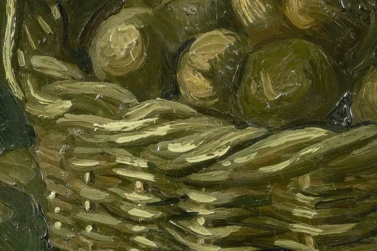 梵高油画静物《篮子里的土豆》高清大图局部细节 (3)