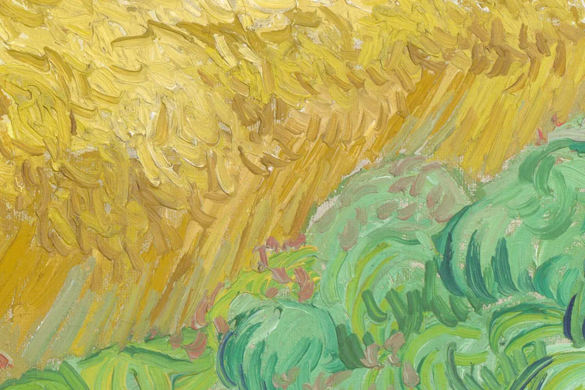 梵高油画风景作品《麦田的柏树》高清大图局部细节 (3)