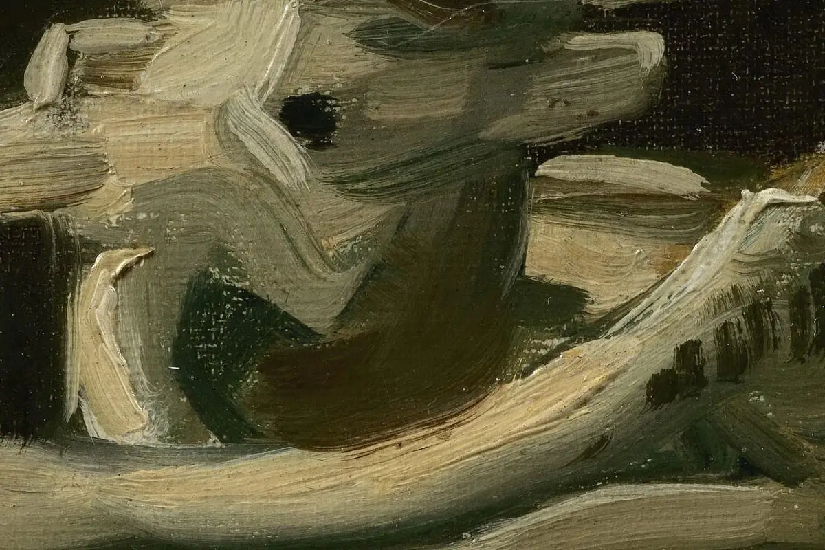 梵高早期油画《叼着香烟的骷髅》高清大图局部细节 (4)