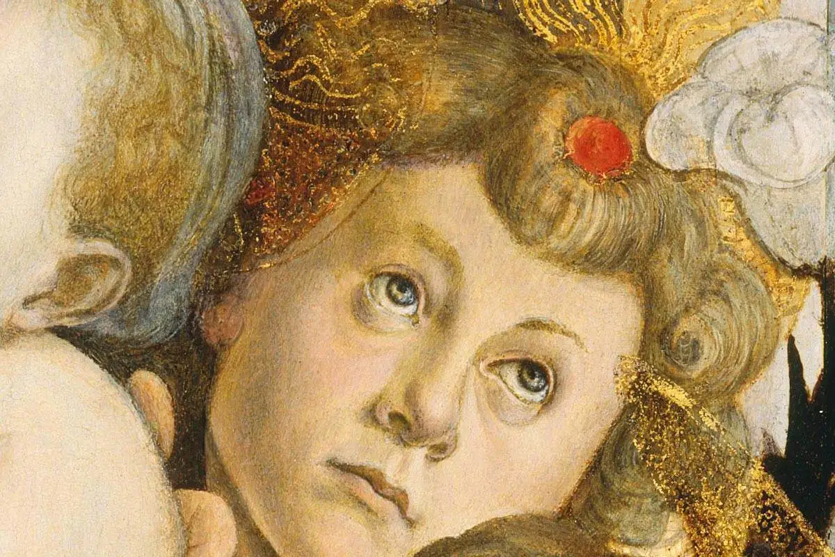 波提切利宗教画《圣母子和天使》局部 (4)