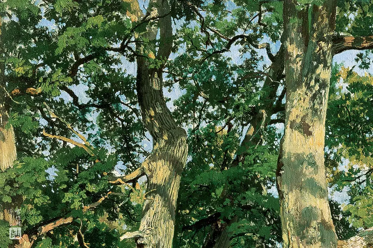 希施金油画风景《阳光下的橡树林》局部 (4)