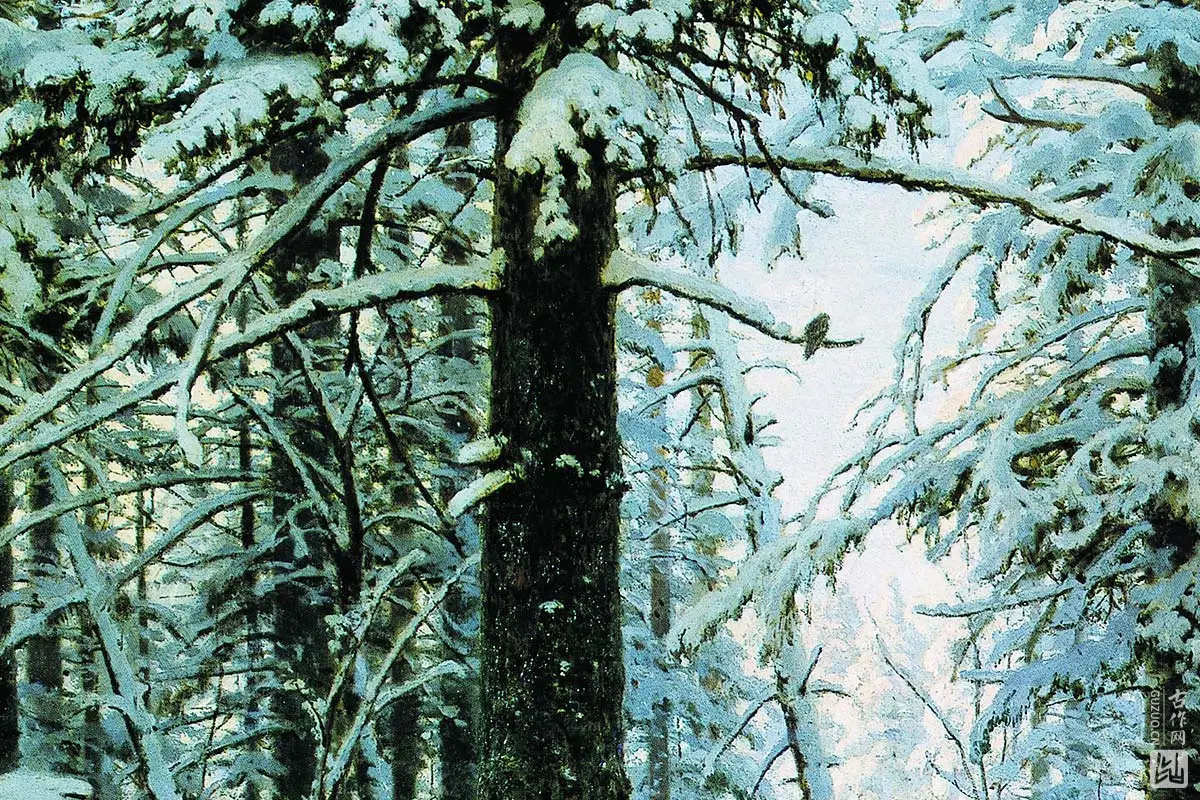 希施金油画雪景冬天的森林局部 (3)