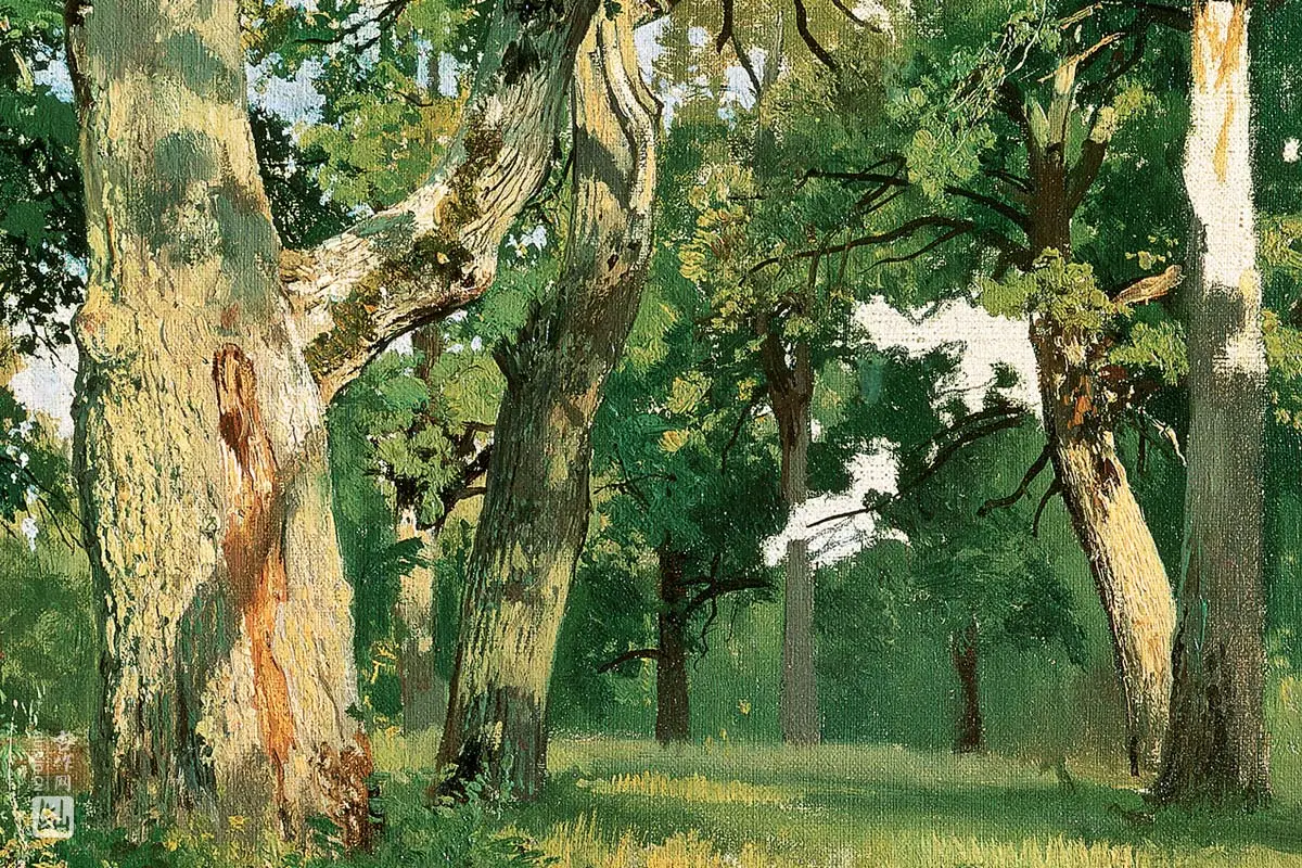 希施金油画风景《阳光下的橡树林》局部 (2)