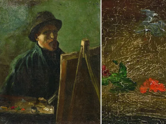 梵高1886年《画架前戴深色毛毡帽的自画像》